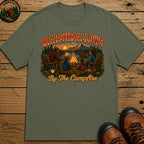 Marshmallows by the Campfire — Vintage Family Camping Tee - Moss