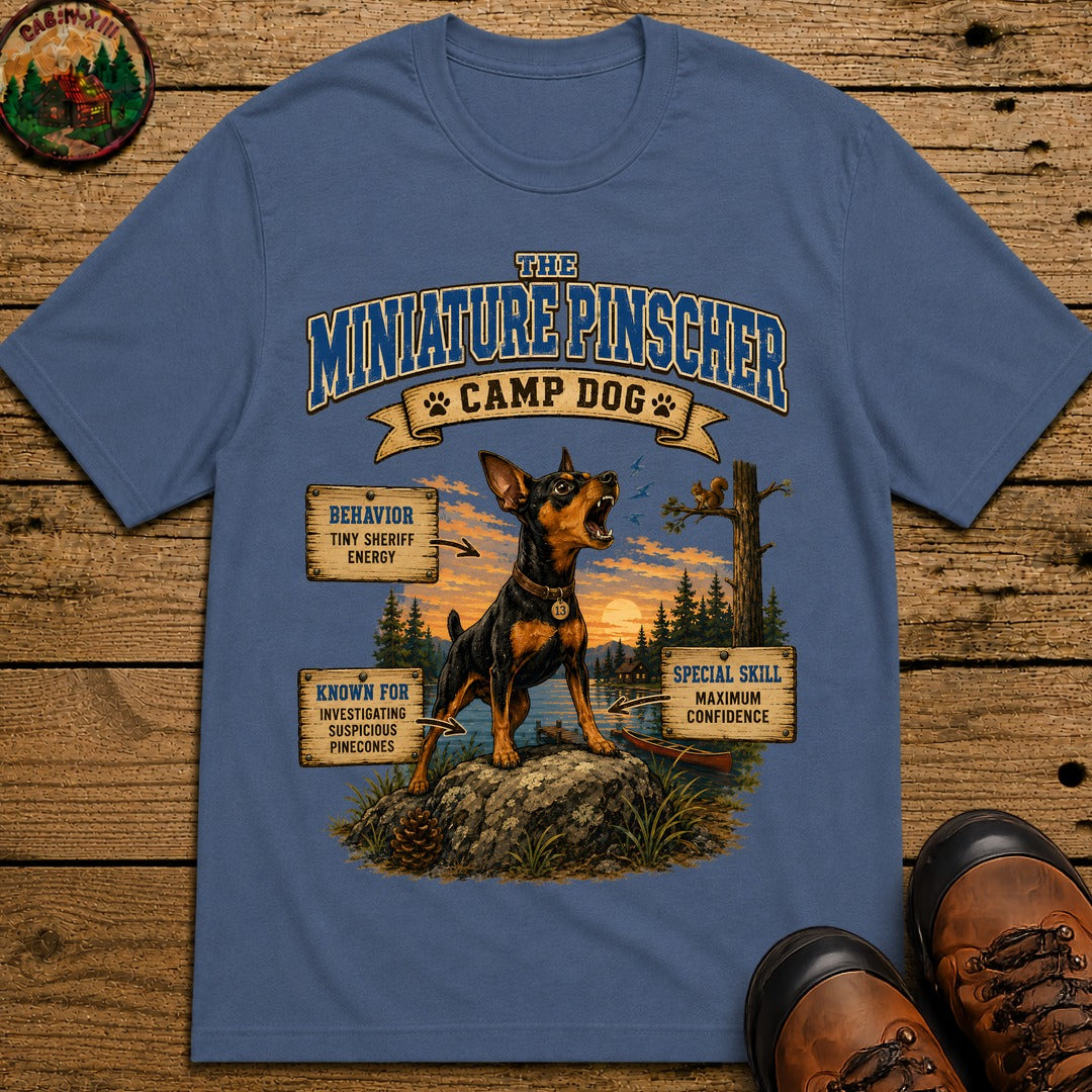 Miniature Pinscher Camp Dog - Tiny Sheriff Energy Tee - Blue Jean