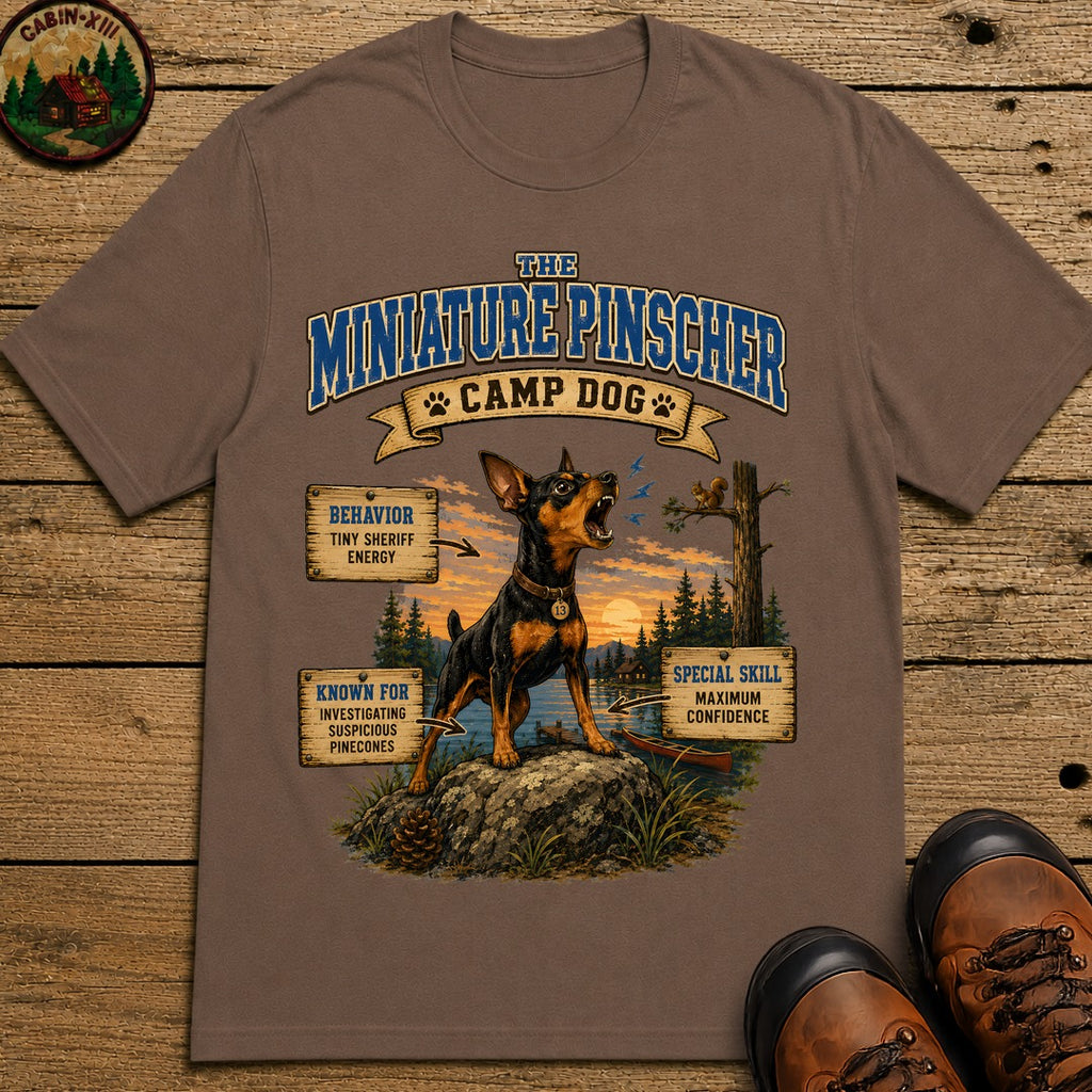 Miniature Pinscher Camp Dog - Tiny Sheriff Energy Tee - Espresso
