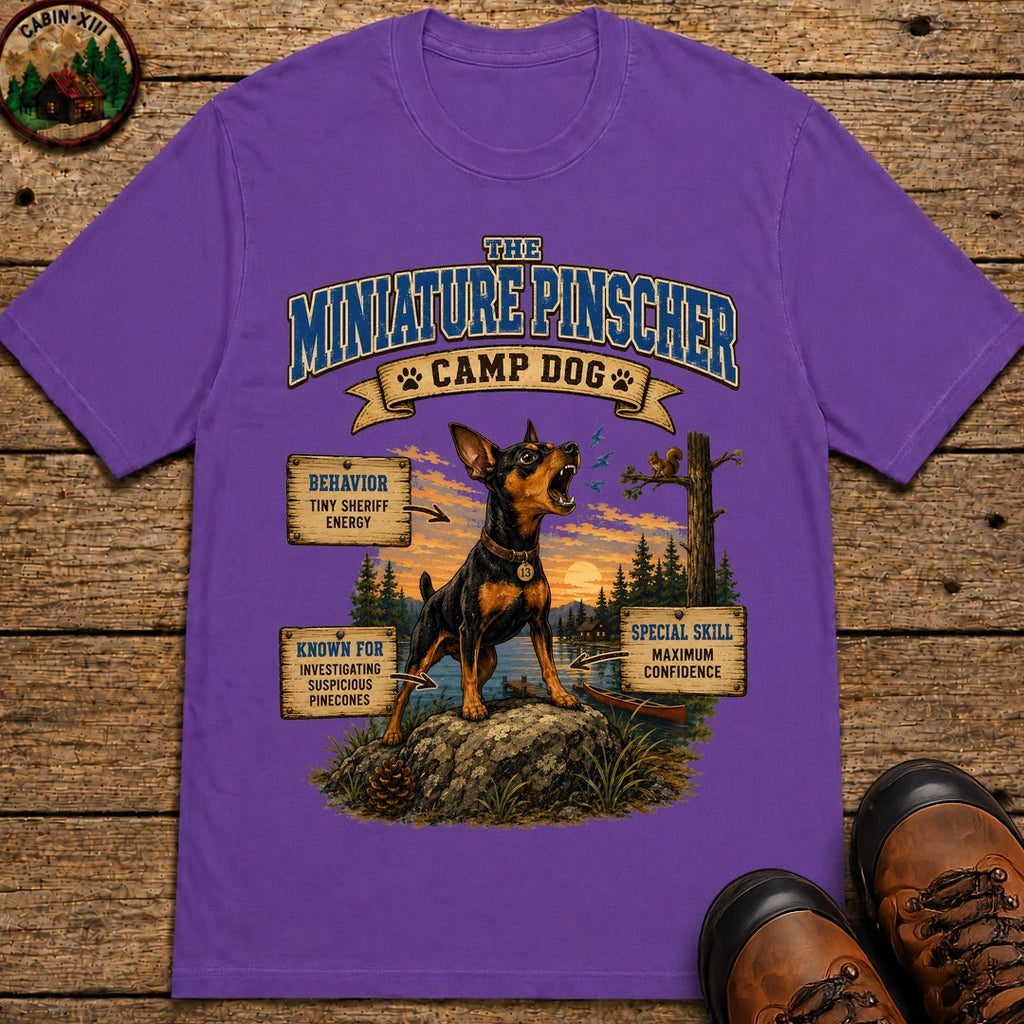 Miniature Pinscher Camp Dog - Tiny Sheriff Energy Tee - Grape
