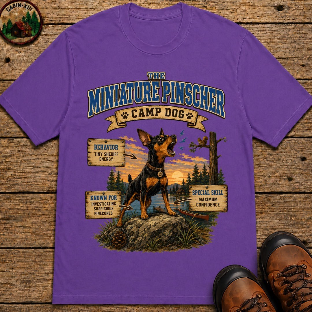 Miniature Pinscher Camp Dog - Tiny Sheriff Energy Tee - Grape