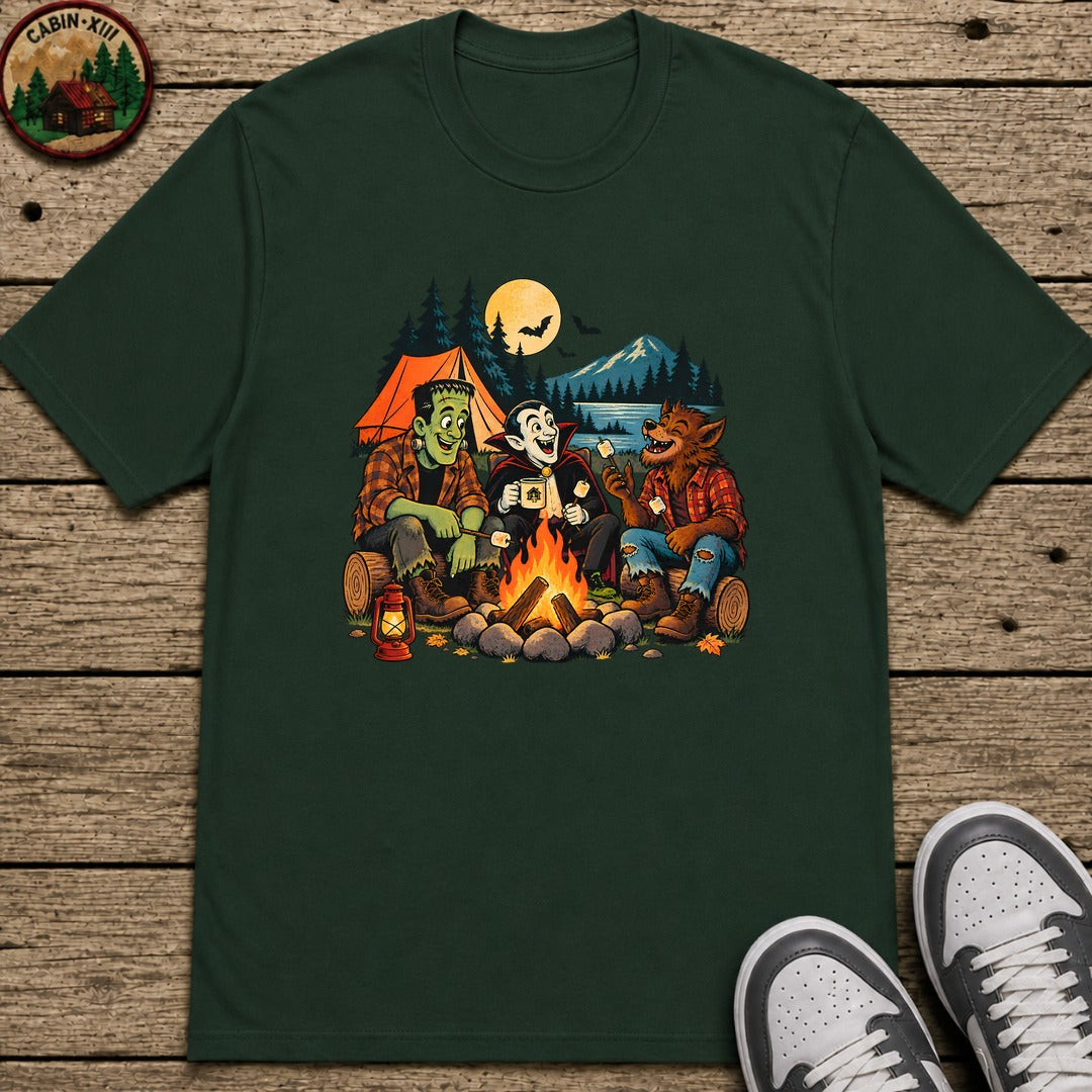 Monster's Camping Kids T-Shirt - Forest Green
