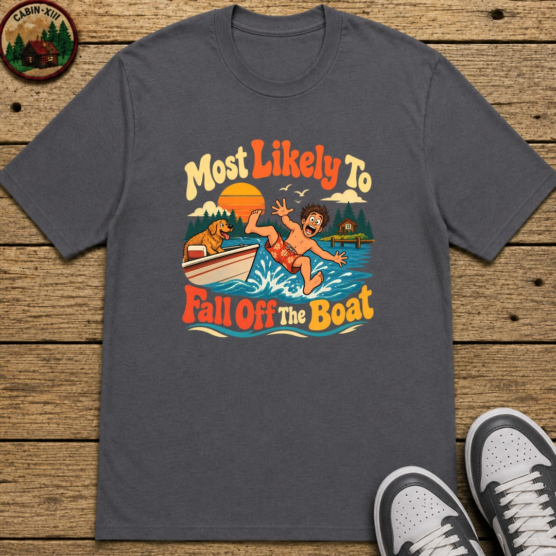 Most Likely To Fall Off The Boat Kids T-Shirt - Charcoal