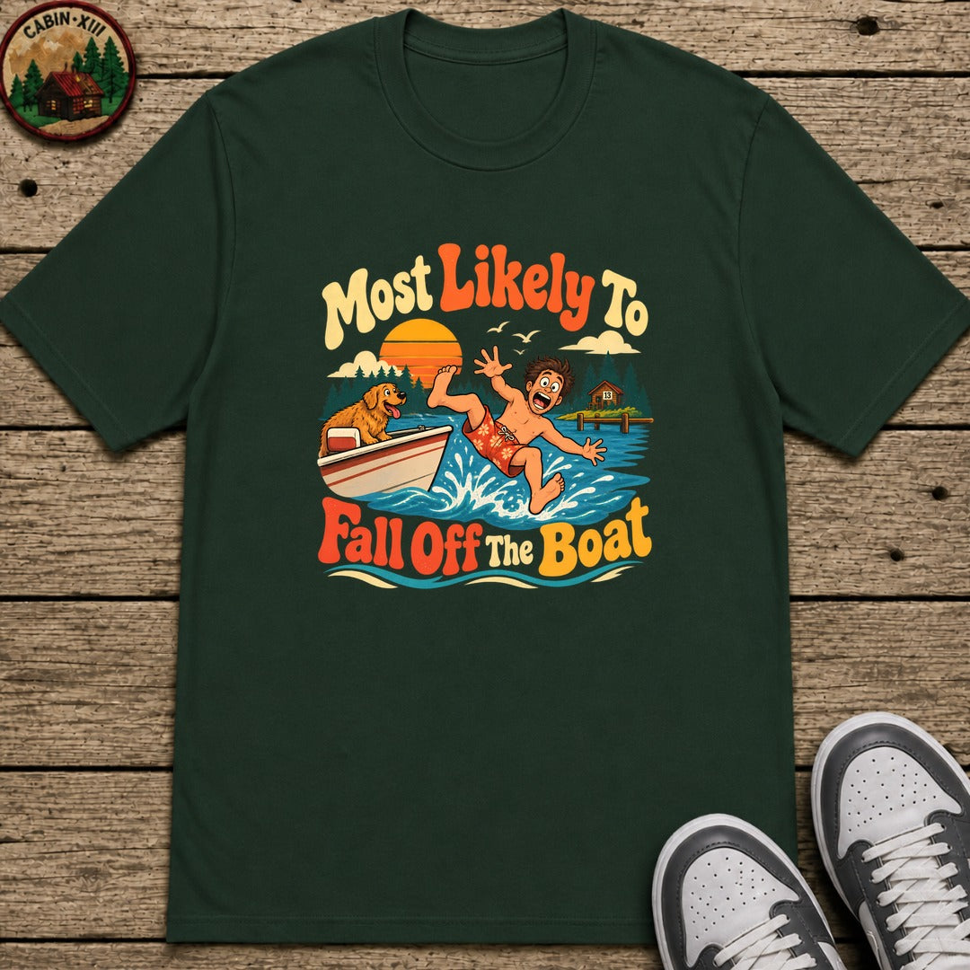 Most Likely To Fall Off The Boat Kids T-Shirt - Forest Green