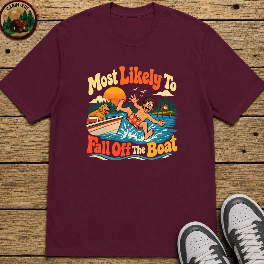 Most Likely To Fall Off The Boat Kids T-Shirt - Maroon