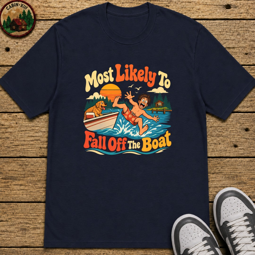 Most Likely To Fall Off The Boat Kids T-Shirt - Navy