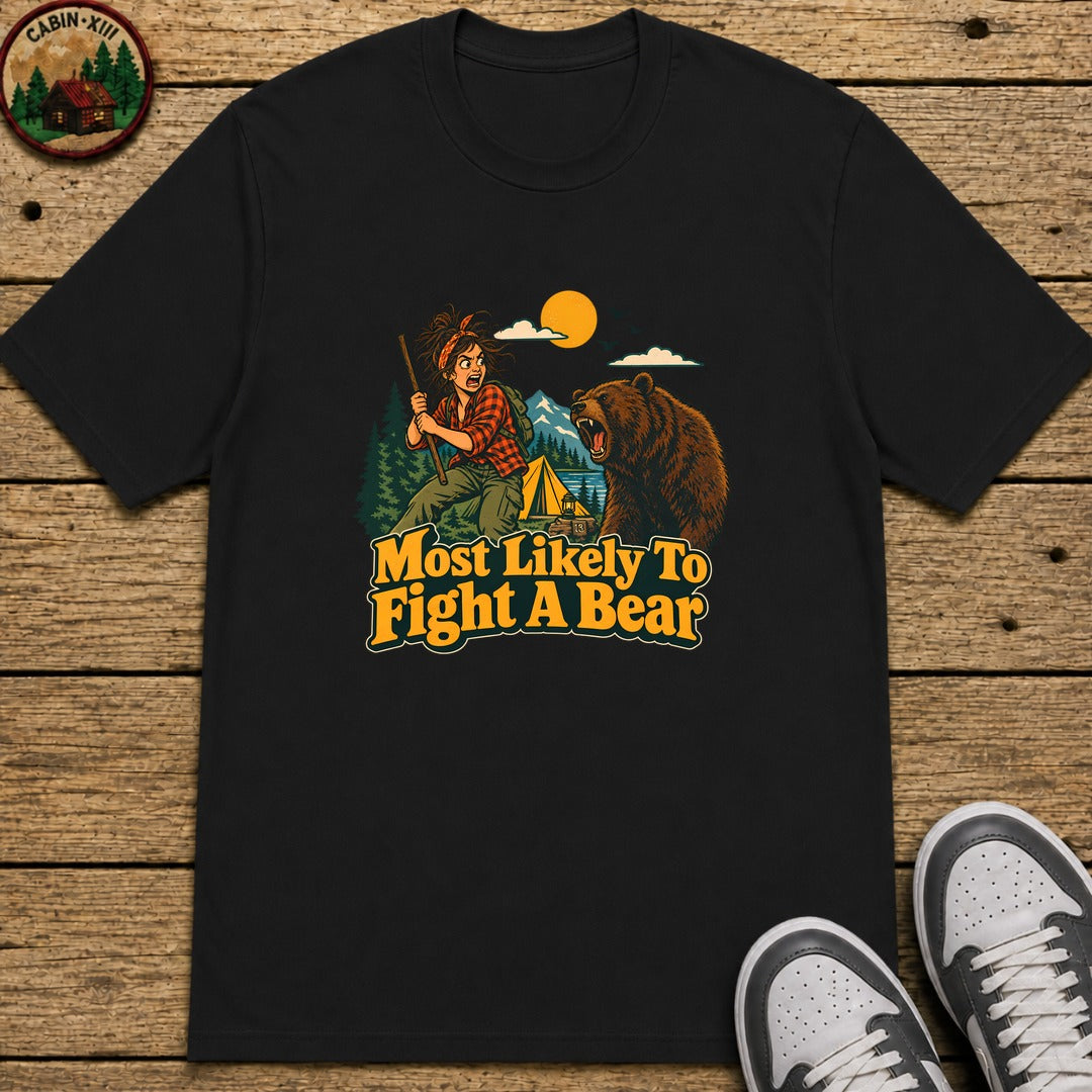 Most Likely To Fight A Bear Badge Kids T-Shirt - Black