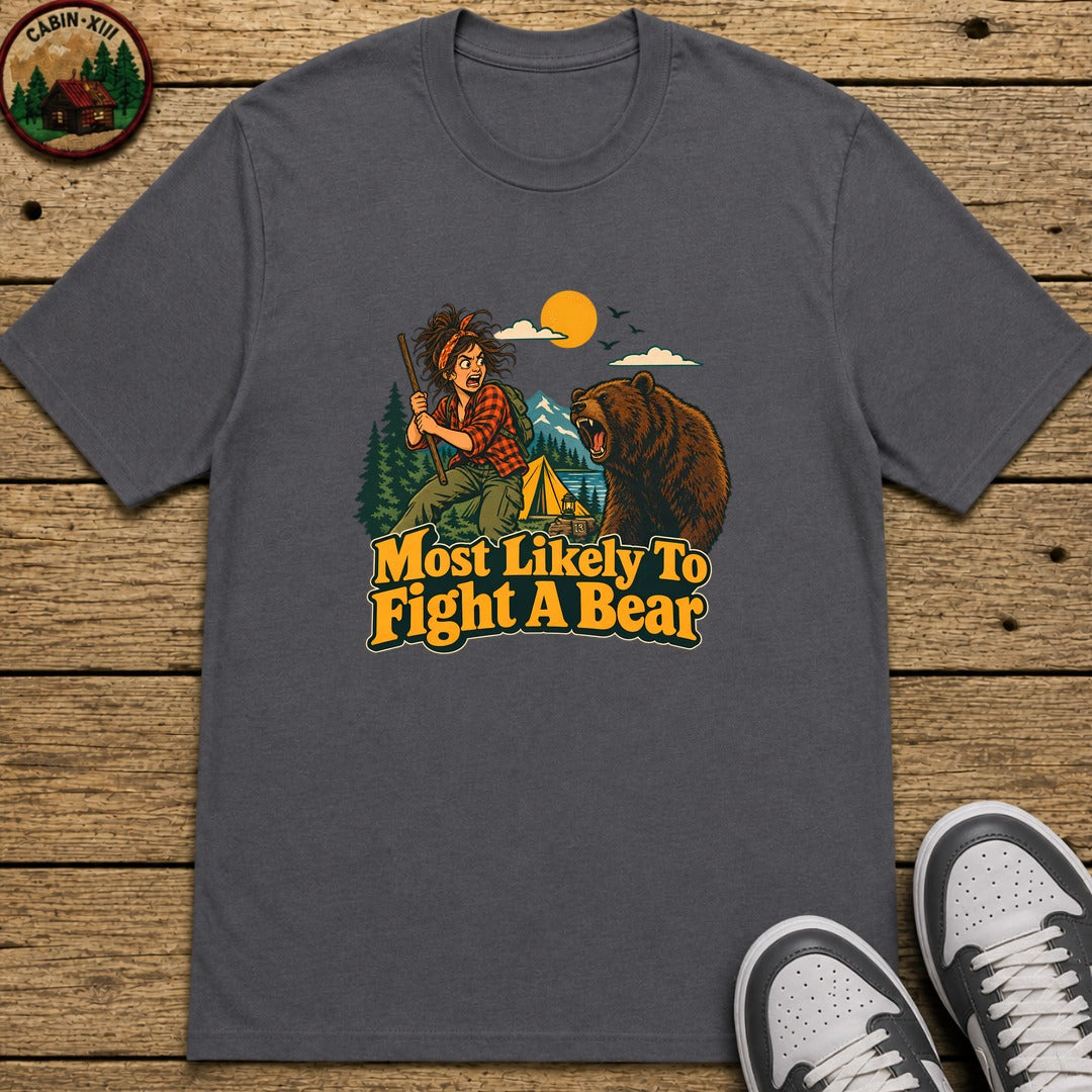 Most Likely To Fight A Bear Badge Kids T-Shirt - Charcoal