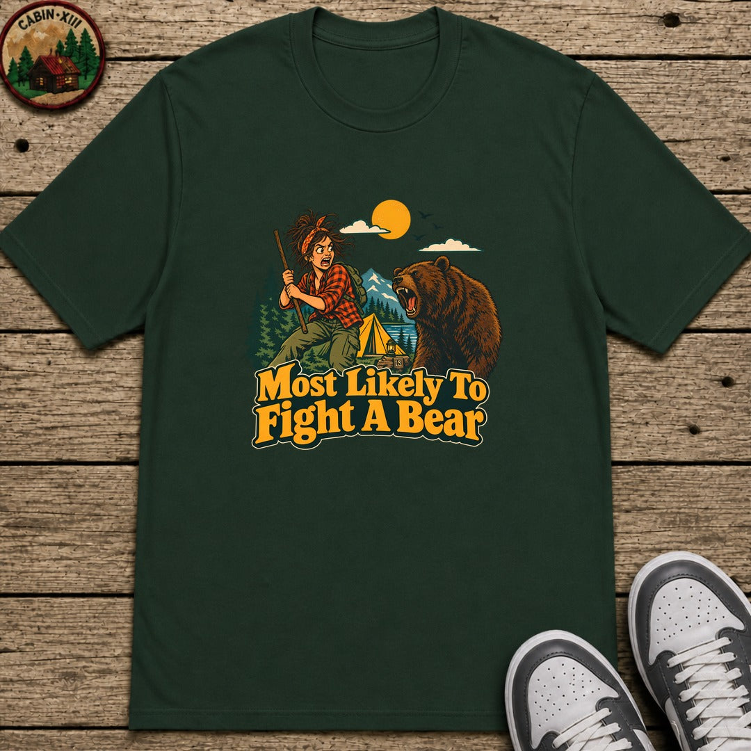 Most Likely To Fight A Bear Badge Kids T-Shirt - Forest Green