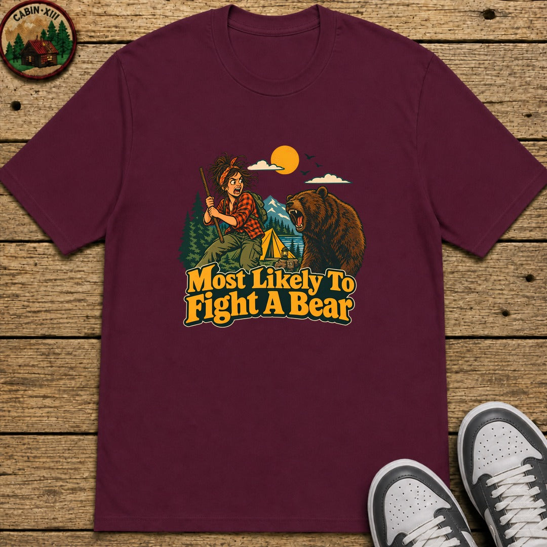 Most Likely To Fight A Bear Badge Kids T-Shirt - Maroon