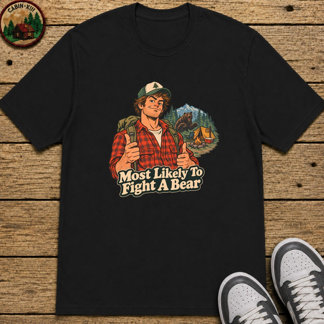 Most Likely To Fight A Bear Pin Up Kids T-Shirt - Black