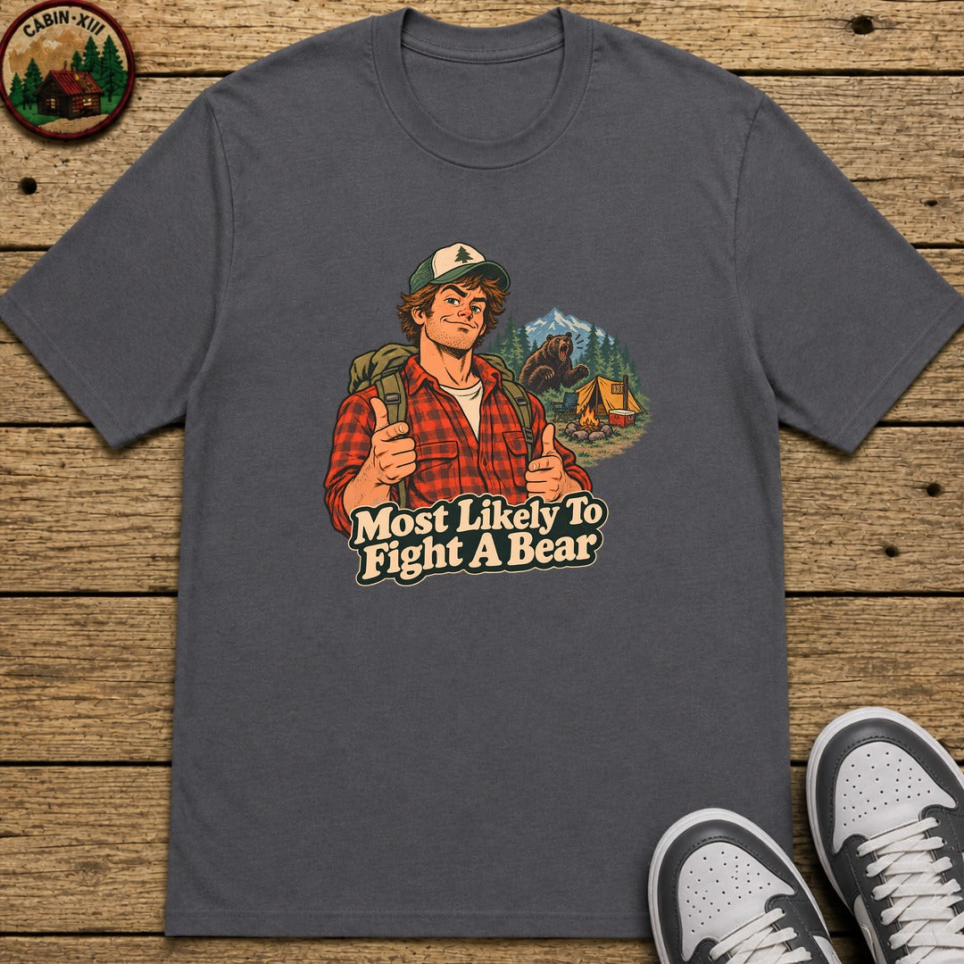 Most Likely To Fight A Bear Pin Up Kids T-Shirt - Charcoal