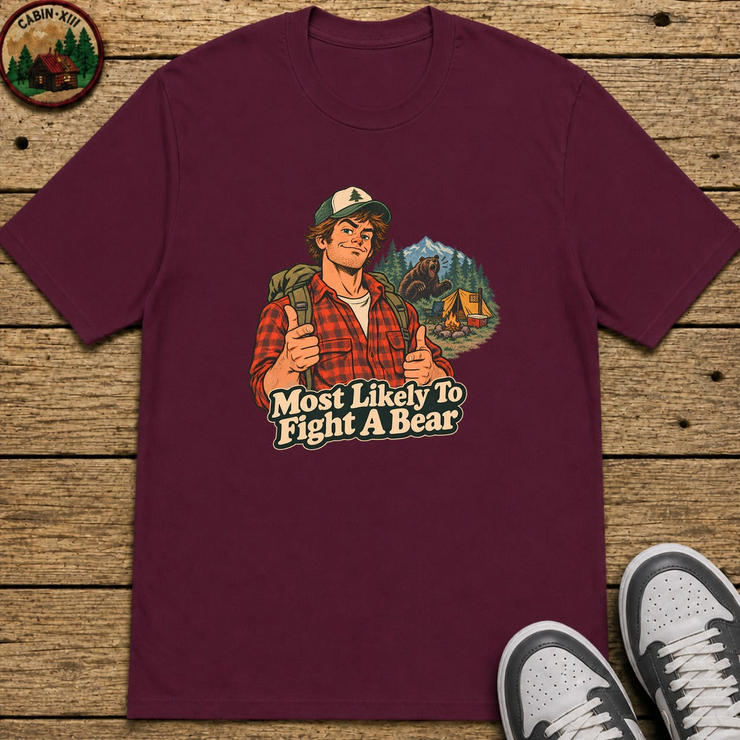 Most Likely To Fight A Bear Pin Up Kids T-Shirt - Maroon