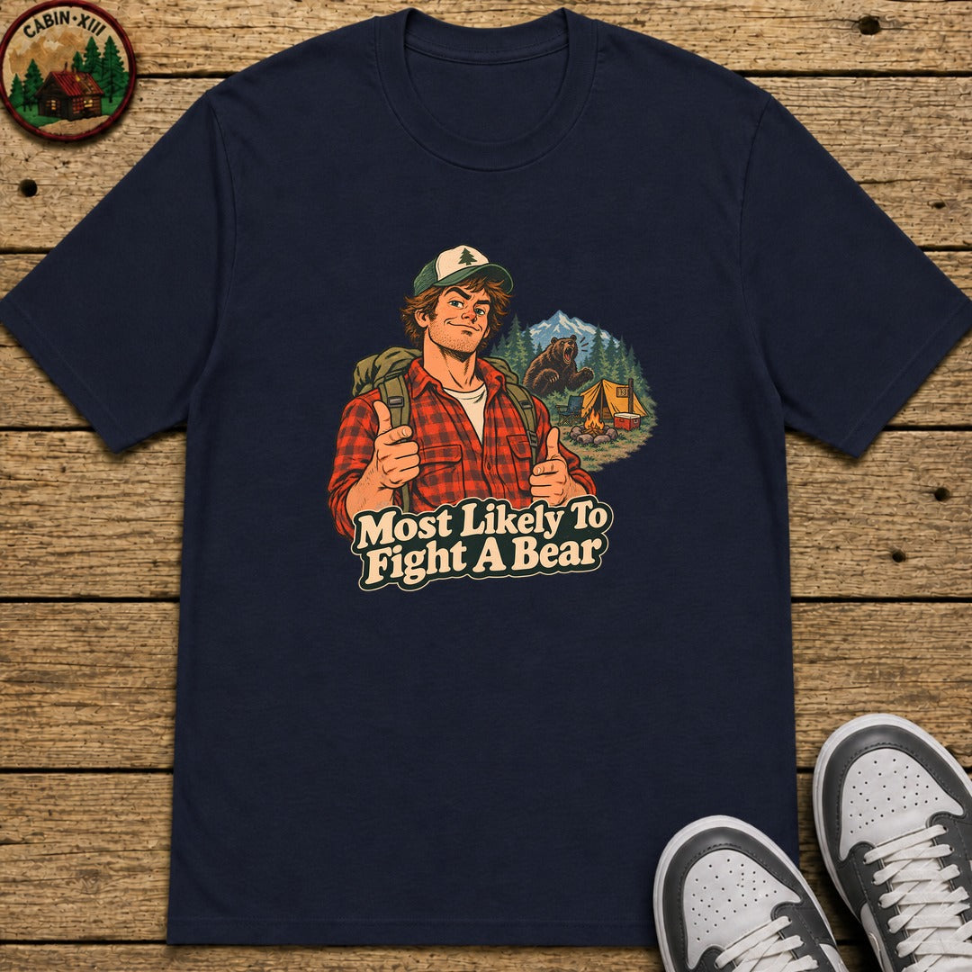 Most Likely To Fight A Bear Pin Up Kids T-Shirt - Navy
