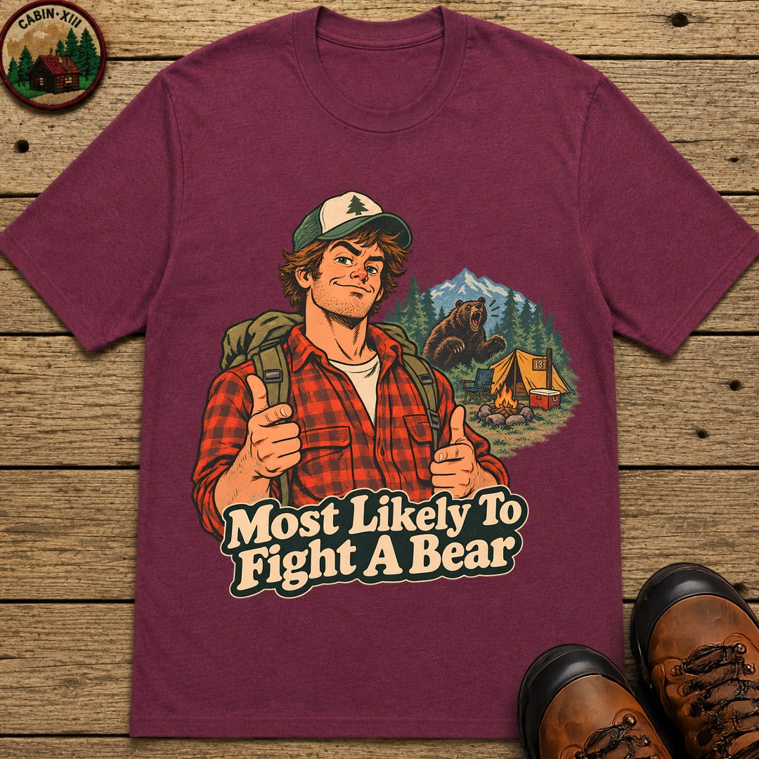 Most Likely To Fight A Bear Pin Up T-Shirt - Berry