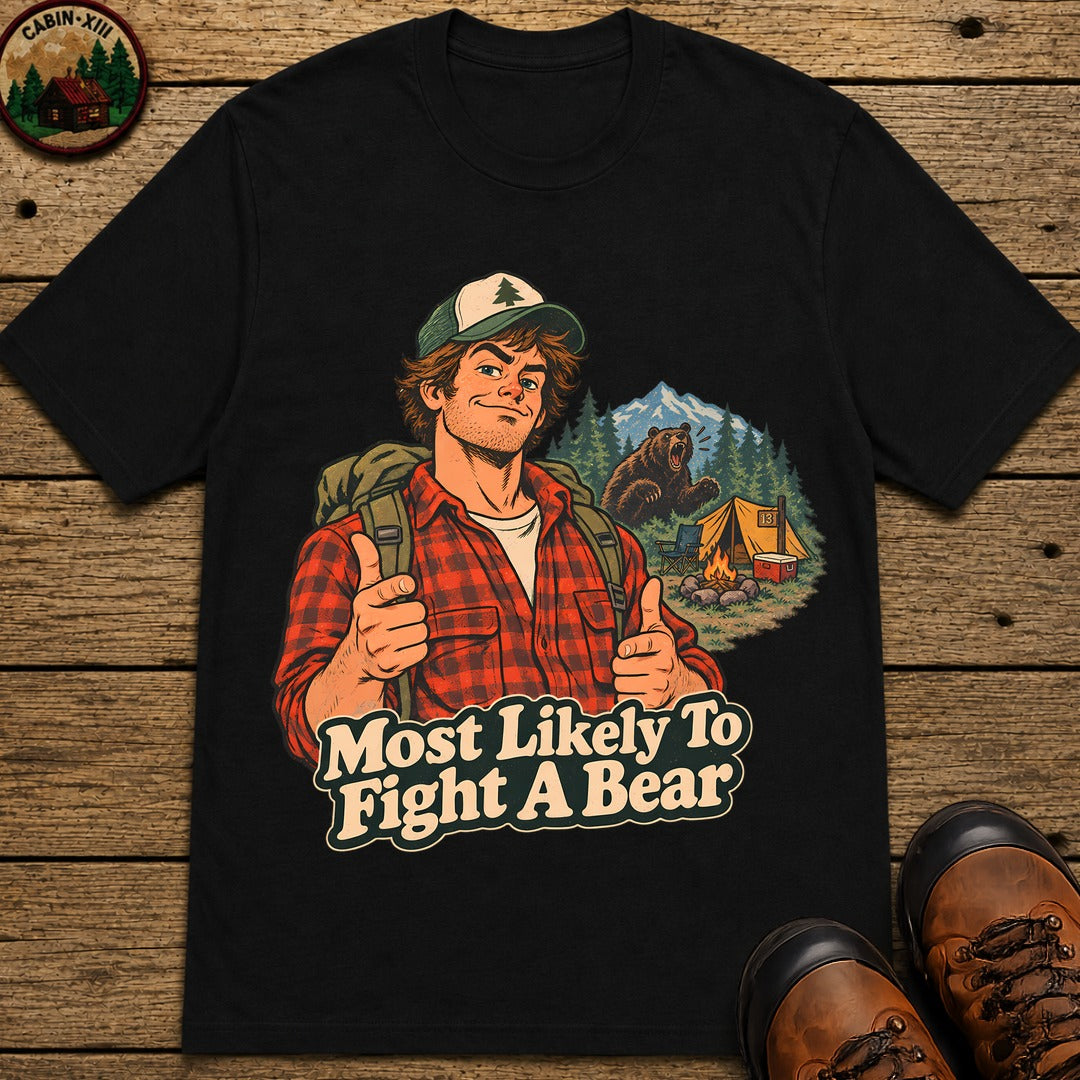 Most Likely To Fight A Bear Pin Up T-Shirt - Black