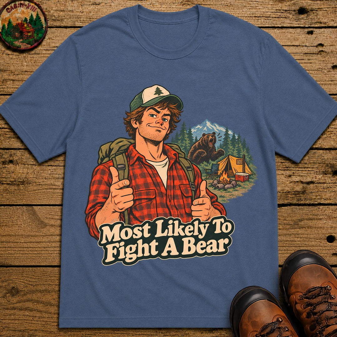 Most Likely To Fight A Bear Pin Up T-Shirt - Blue Jean