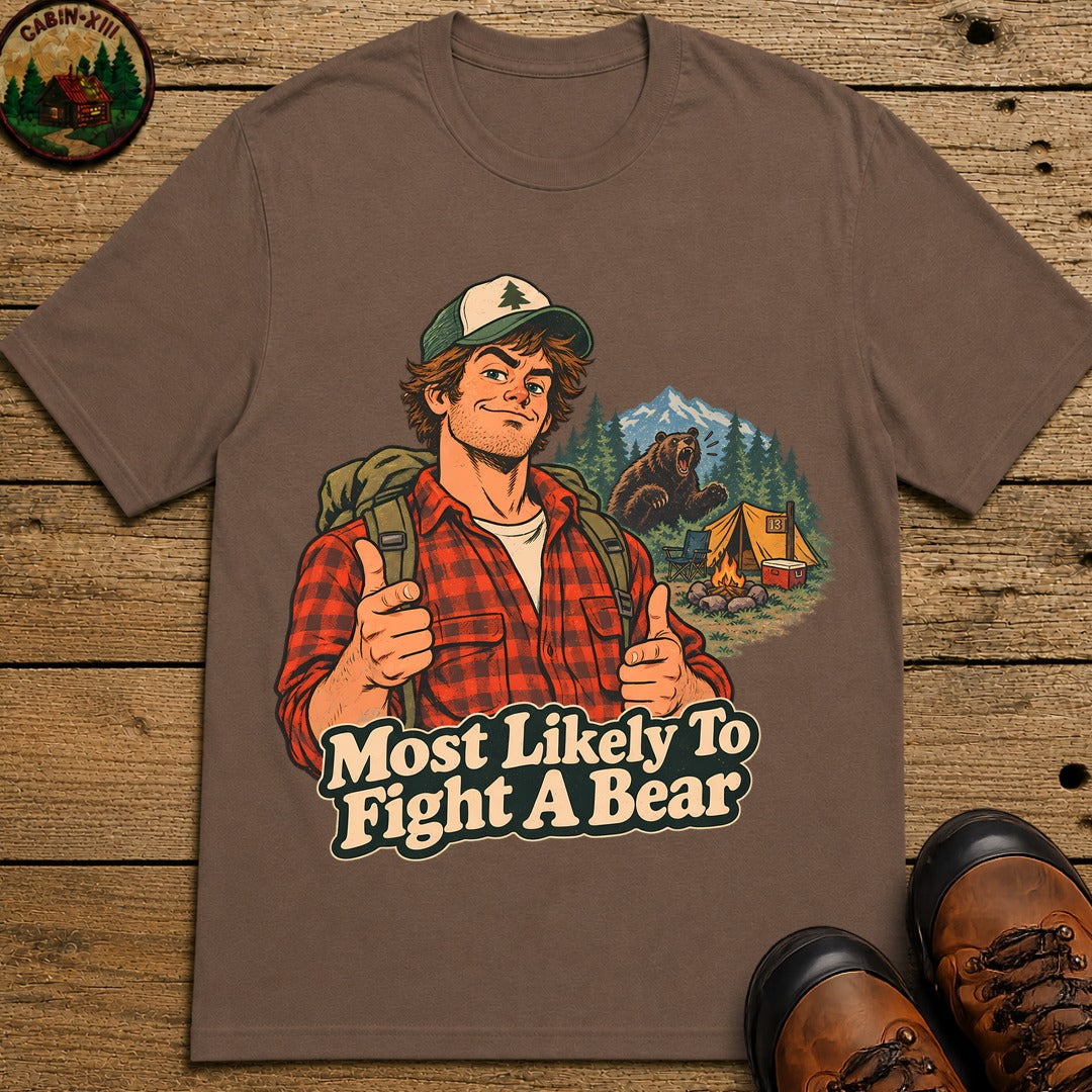 Most Likely To Fight A Bear Pin Up T-Shirt - Espresso
