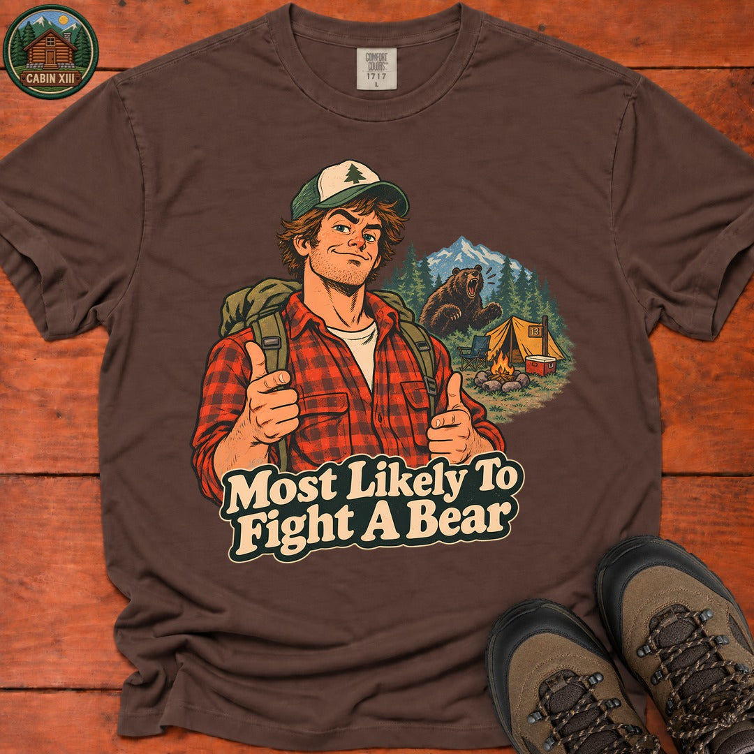 Most Likely To Fight A Bear Pin Up T-Shirt - Espresso