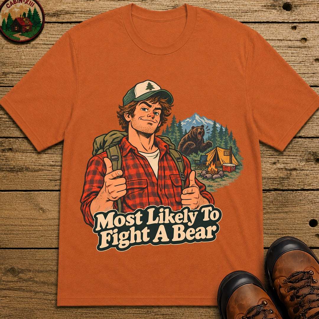 Most Likely To Fight A Bear Pin Up T-Shirt - Yam