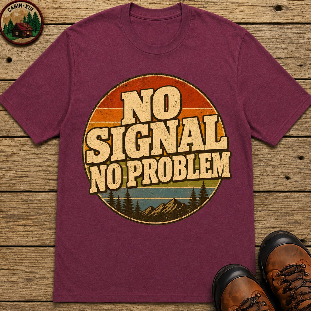 No Signal No Problem — Retro Outdoor Camping Tee - Berry