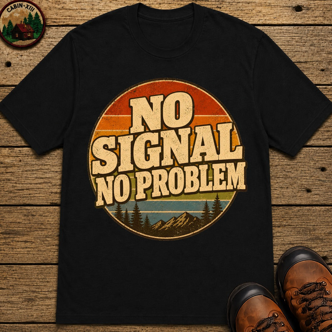No Signal No Problem — Retro Outdoor Camping Tee - Black