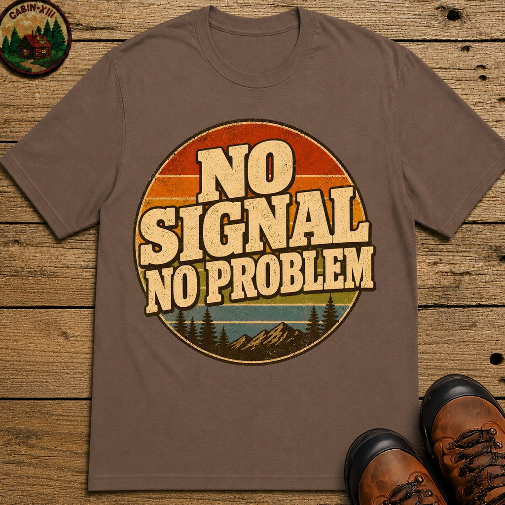 No Signal No Problem — Retro Outdoor Camping Tee - Espresso