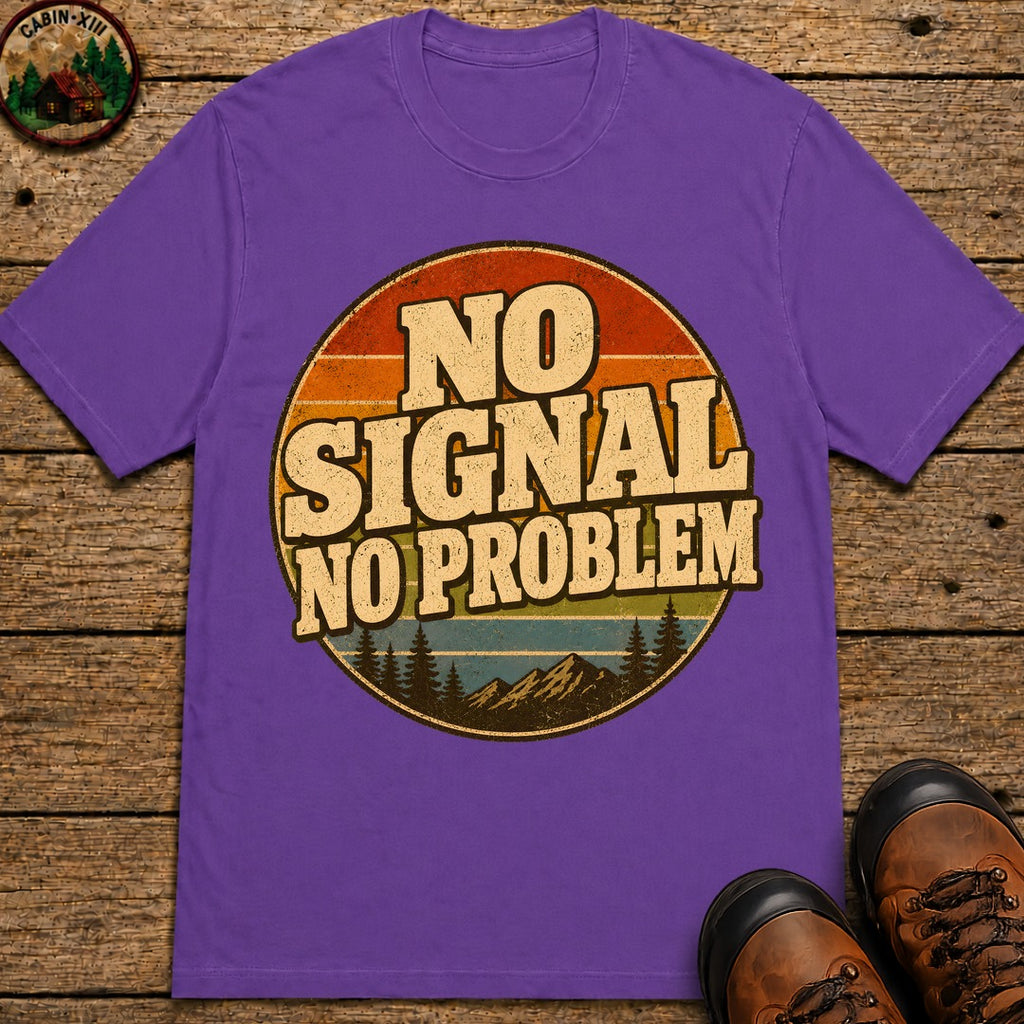No Signal No Problem — Retro Outdoor Camping Tee - Grape