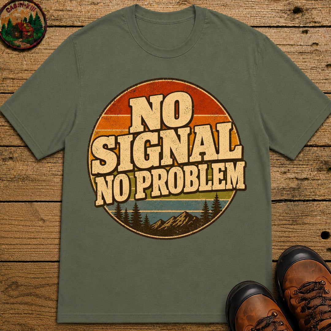 No Signal No Problem — Retro Outdoor Camping Tee - Moss