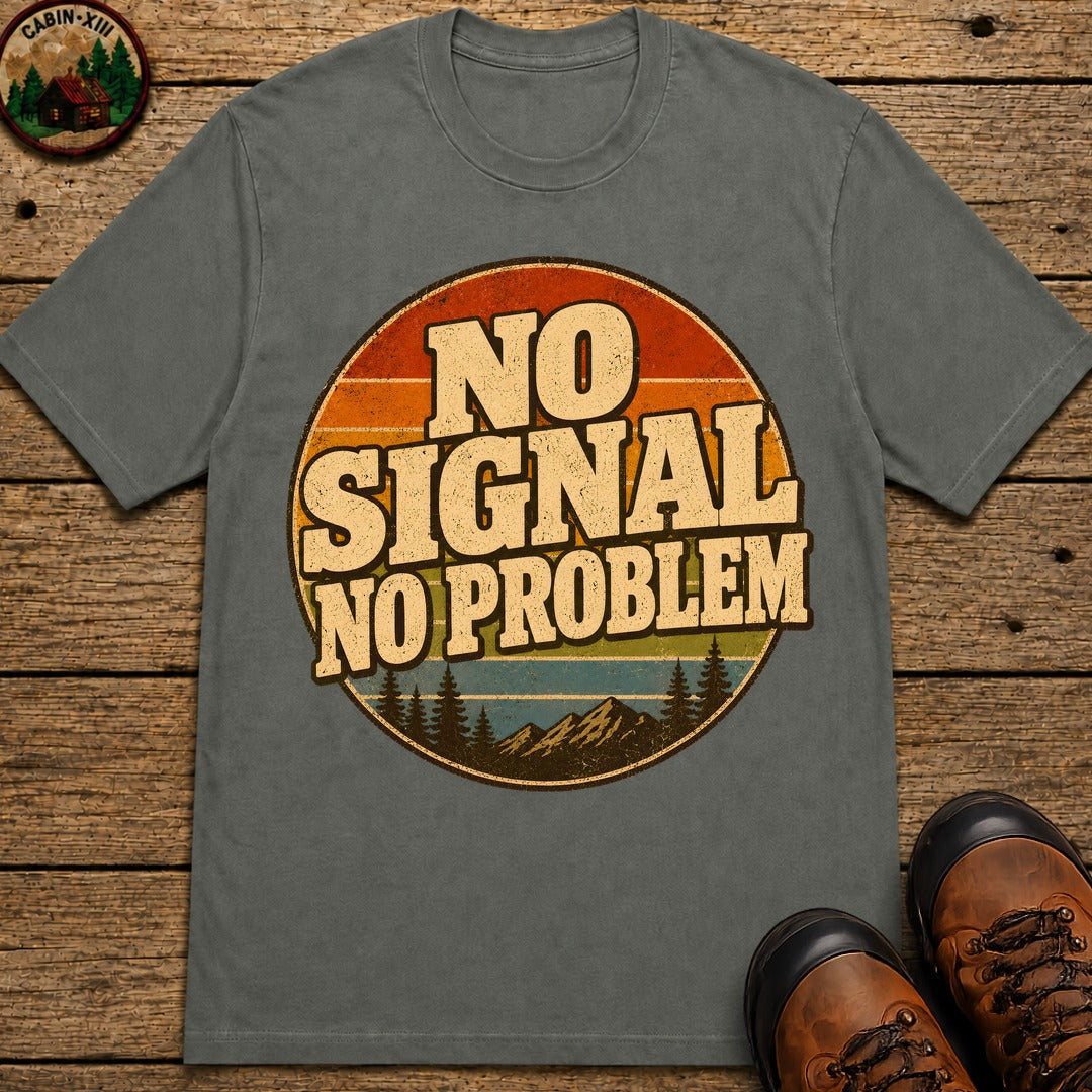 No Signal No Problem — Retro Outdoor Camping Tee - Pepper