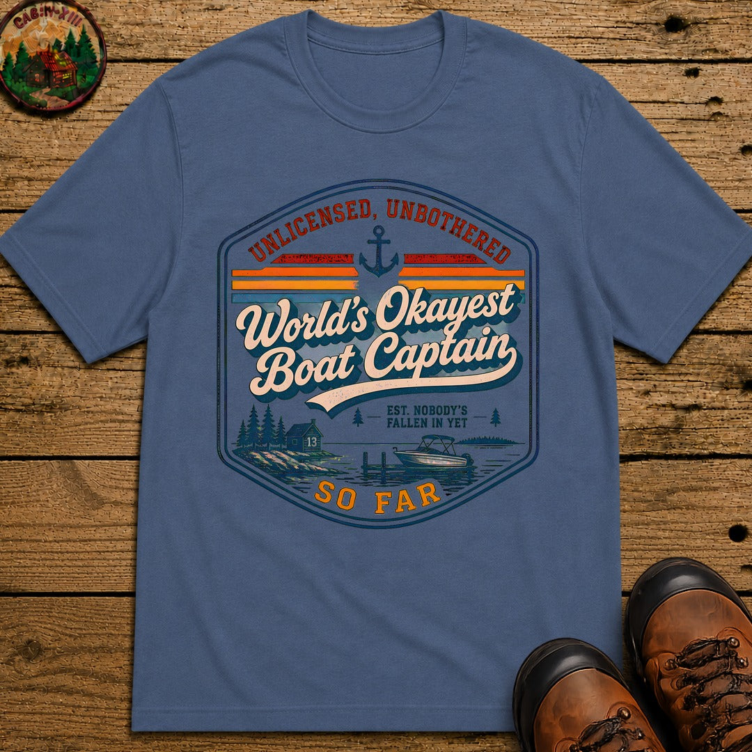 Okayest Boat Captain T-Shirt - Blue Jean