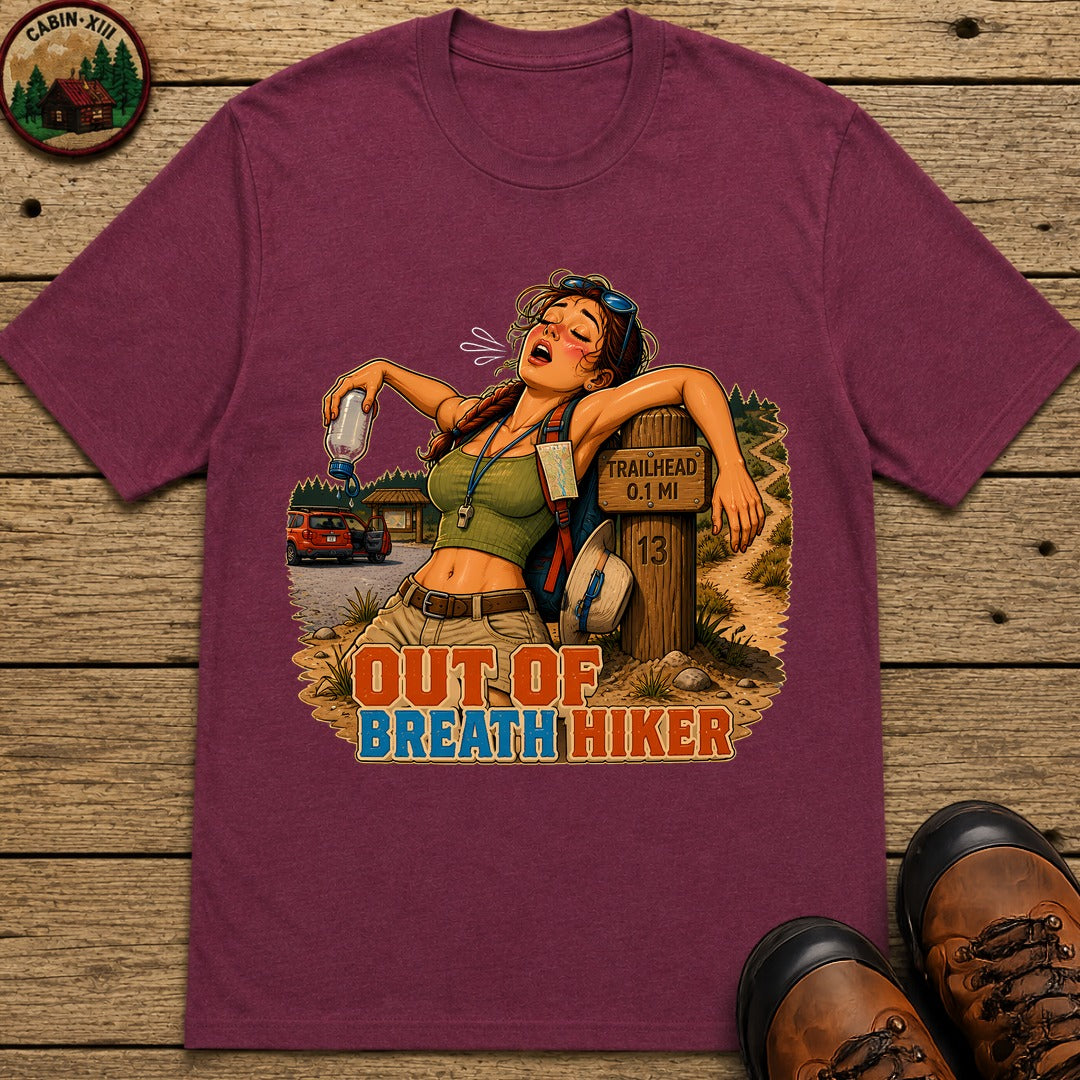 Out Of Breath Hiker Pin Up T-Shirt - Berry