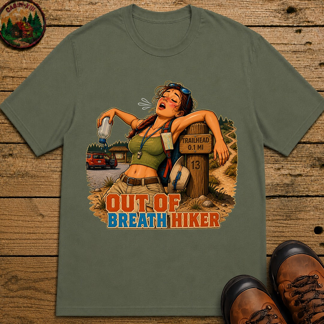Out Of Breath Hiker Pin Up T-Shirt - Moss