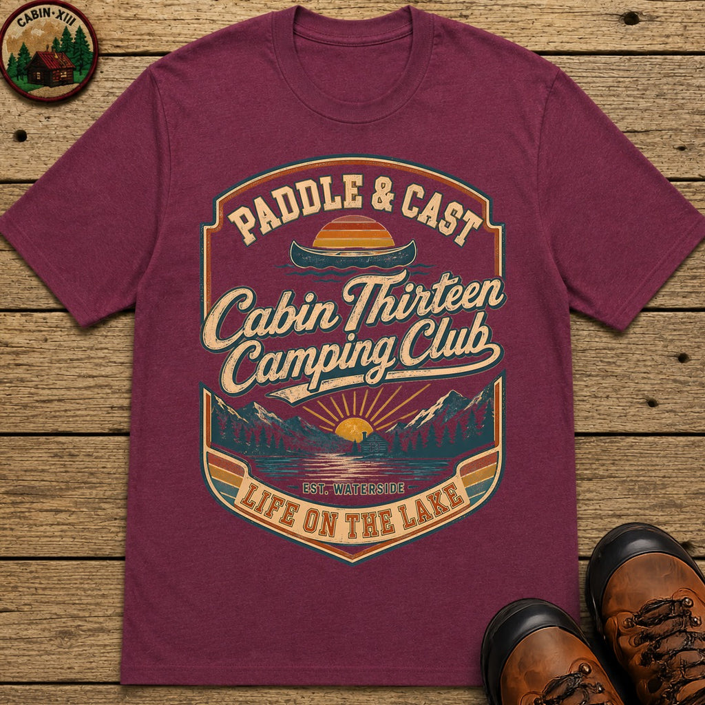 Paddle & Cast Badge T Shirt - Berry