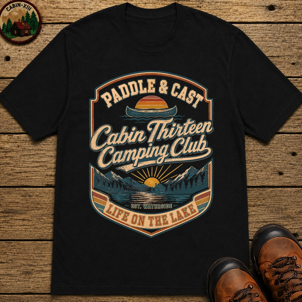 Paddle & Cast Badge T Shirt - Black