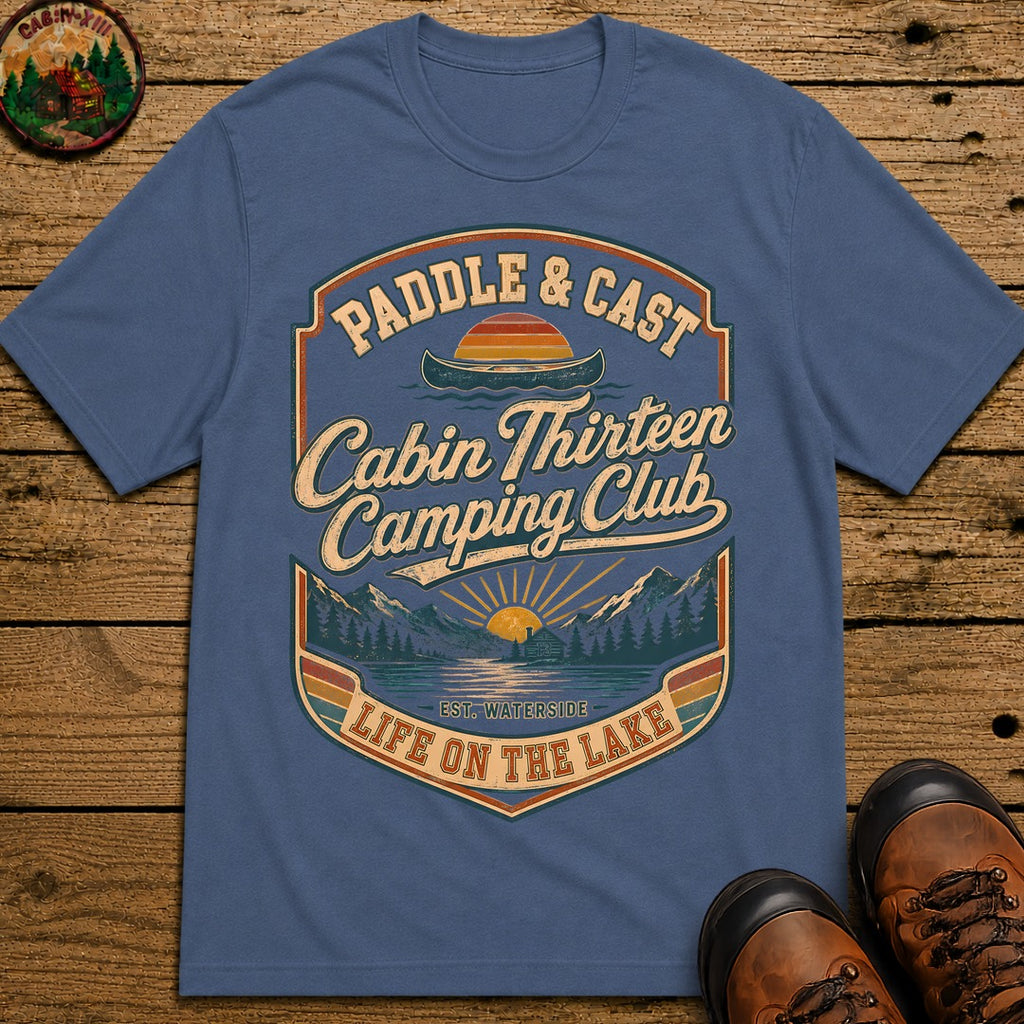 Paddle & Cast Badge T Shirt - Blue Jean