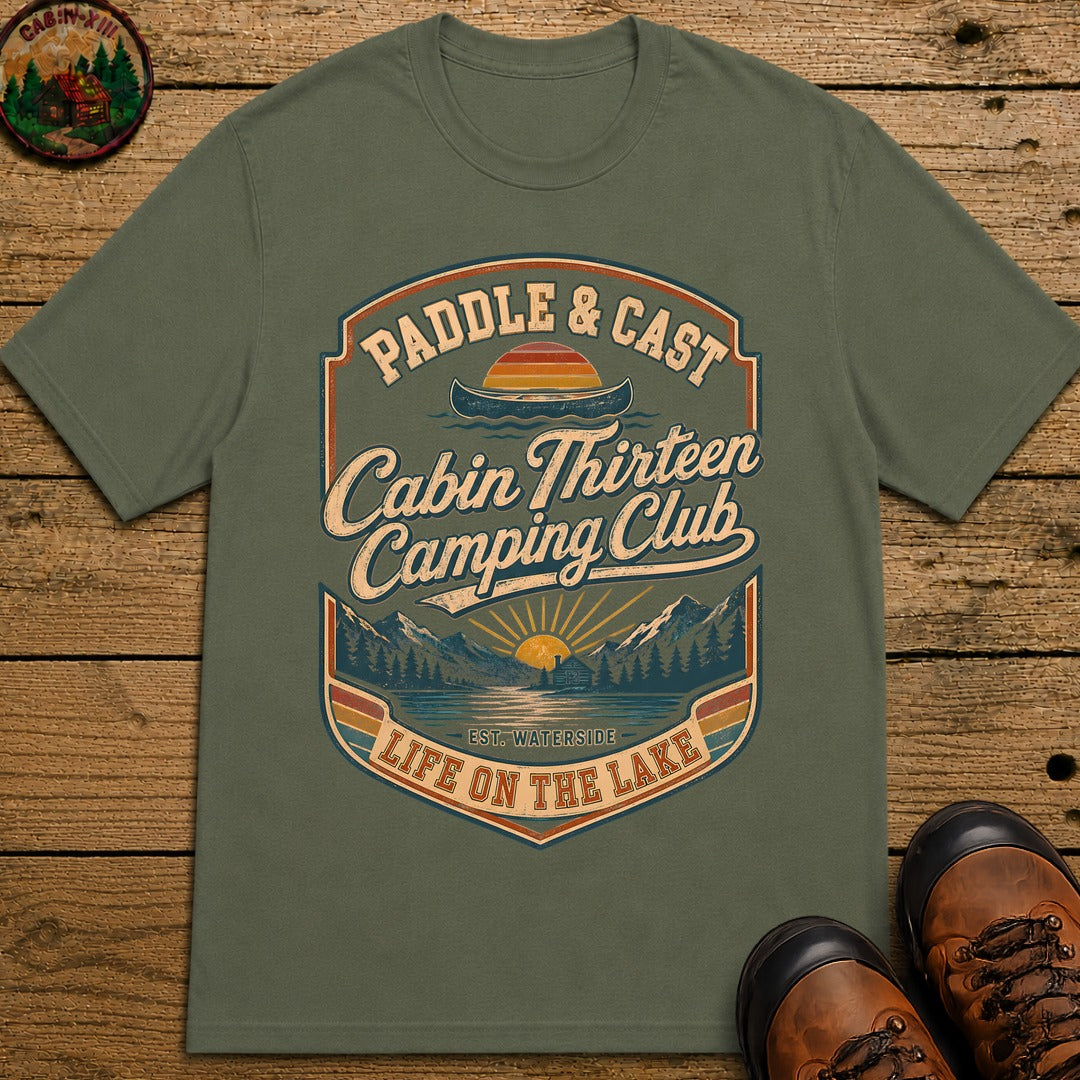 Paddle & Cast Badge T Shirt - Moss