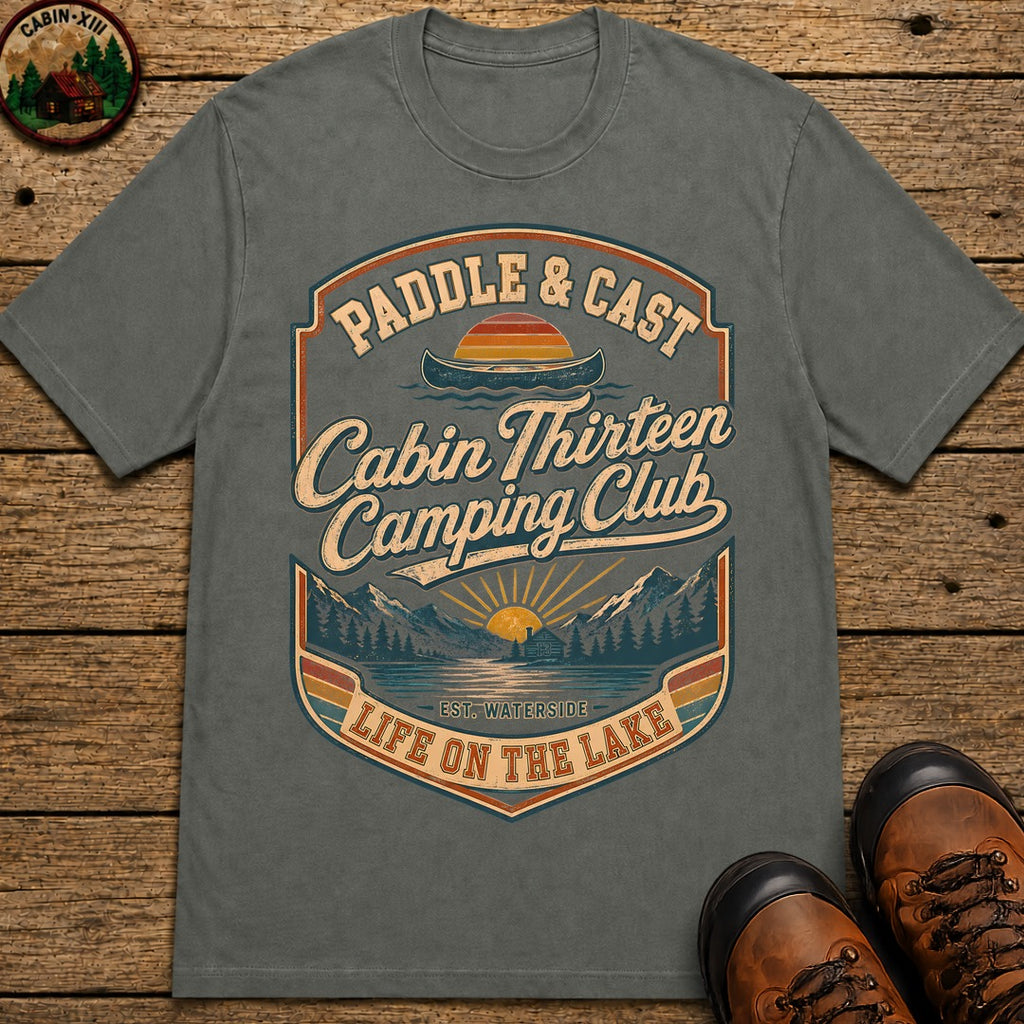 Paddle & Cast Badge T Shirt - Pepper