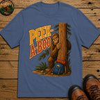 Peek-A-Boo Bigfoot — Funny Sasquatch Hiking Camping Tee - Blue Jean