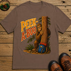 Peek-A-Boo Bigfoot — Funny Sasquatch Hiking Camping Tee - Espresso