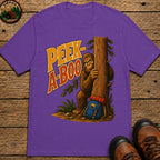 Peek-A-Boo Bigfoot — Funny Sasquatch Hiking Camping Tee - Grape