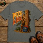 Peek-A-Boo Bigfoot — Funny Sasquatch Hiking Camping Tee - Pepper