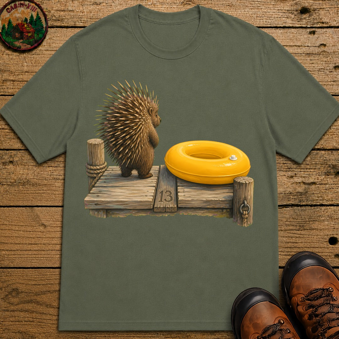 Porcupine And Innertube T-Shirt - Moss