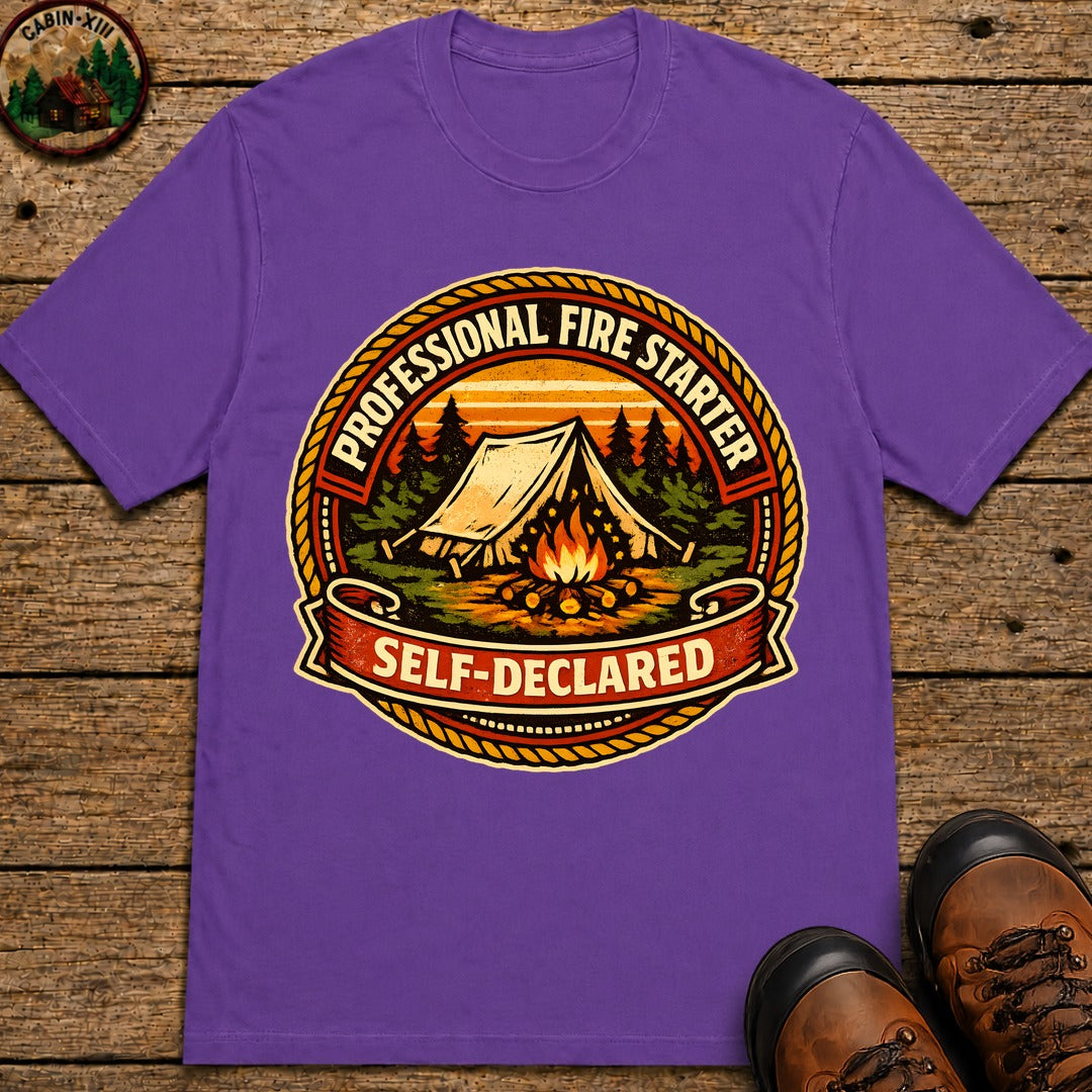 Professional Fire Starter Self-Declared — Funny Camping Tee - Grape