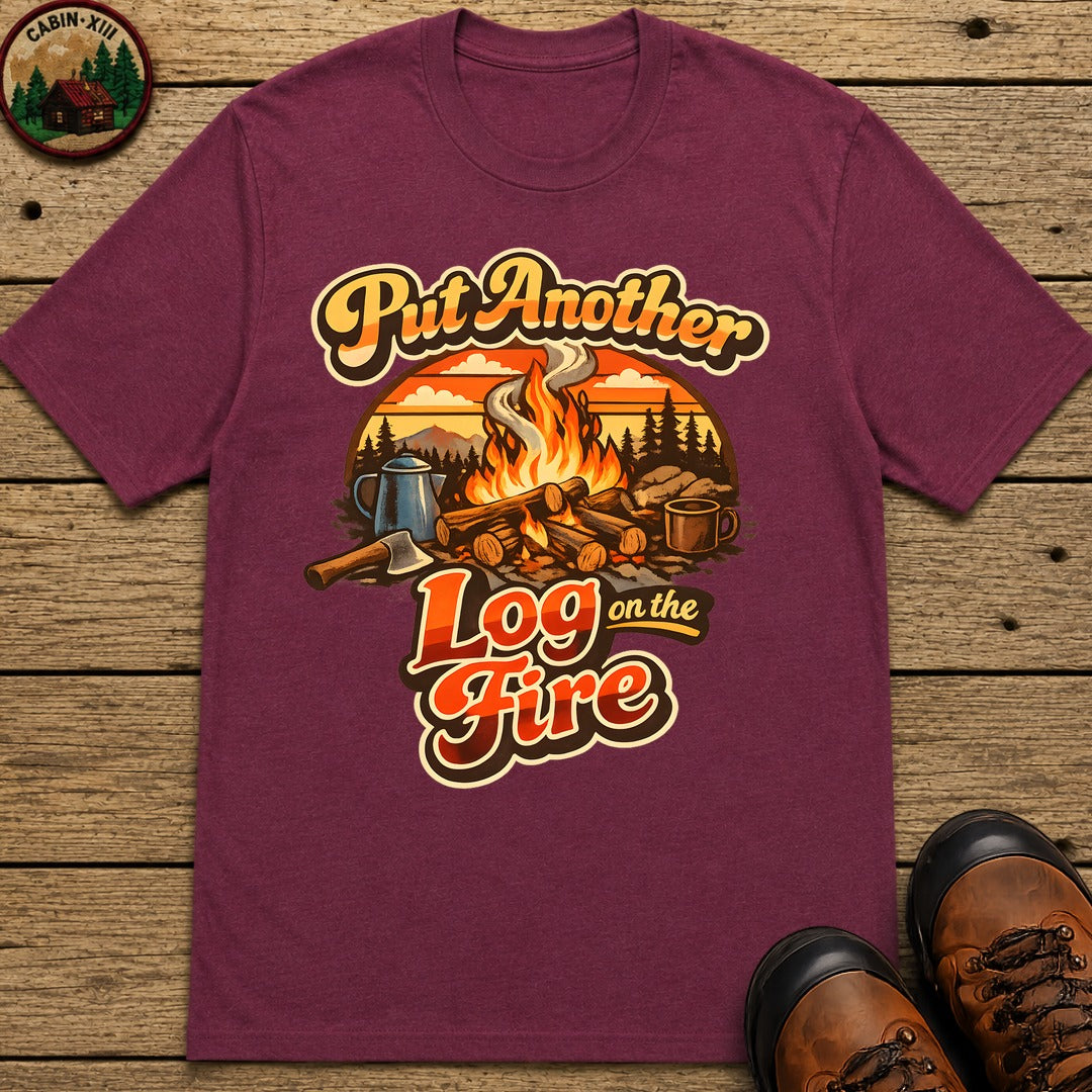 Put Another Log on the Fire — Retro Campfire Tee - Berry