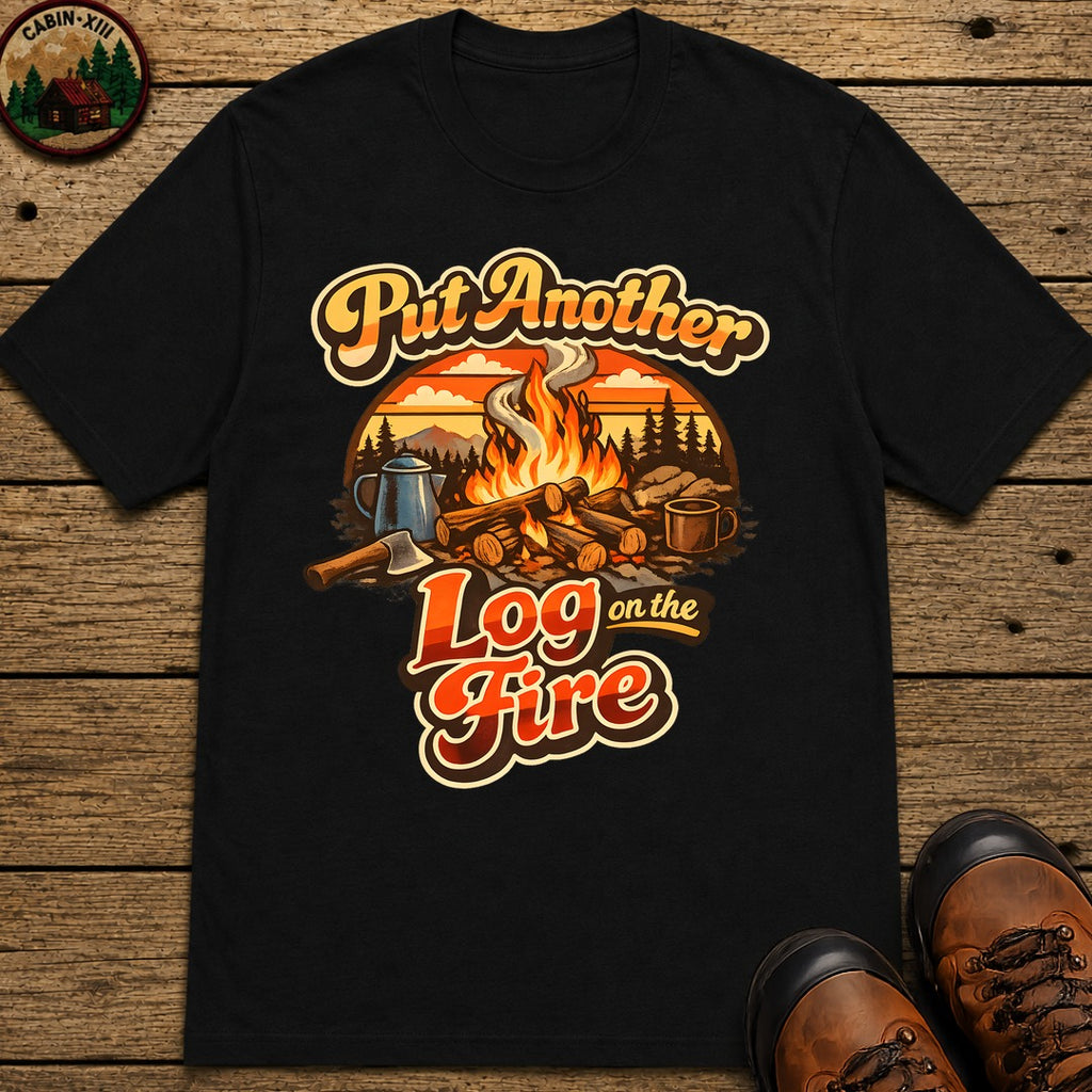 Put Another Log on the Fire — Retro Campfire Tee - Black