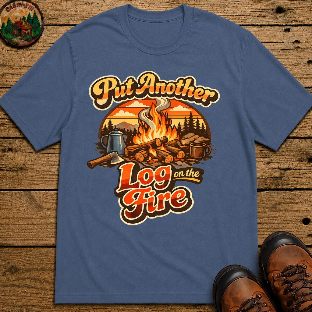 Put Another Log on the Fire — Retro Campfire Tee - Blue Jean