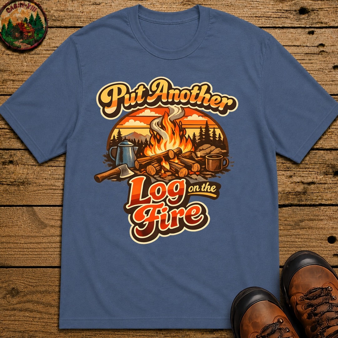Put Another Log on the Fire — Retro Campfire Tee - Blue Jean
