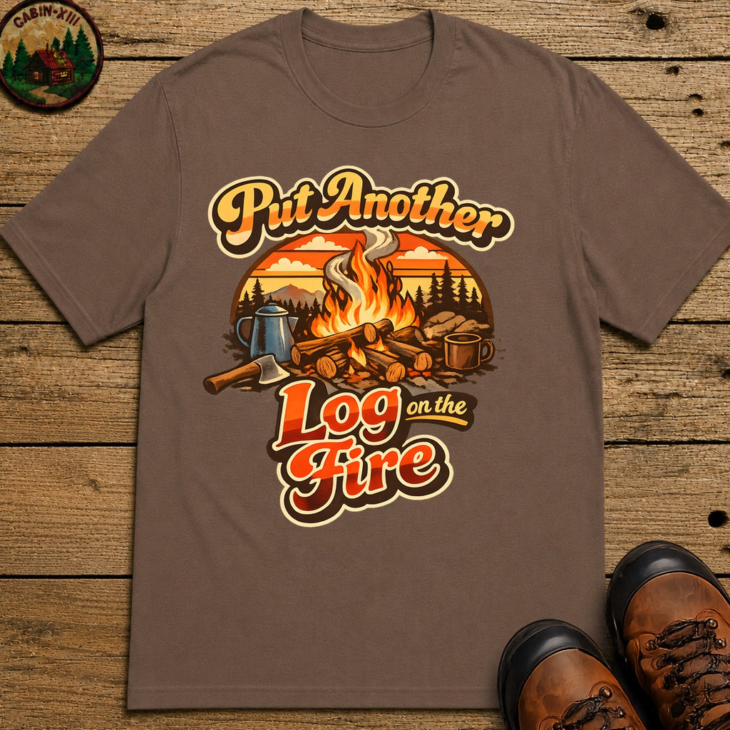 Put Another Log on the Fire — Retro Campfire Tee - Espresso