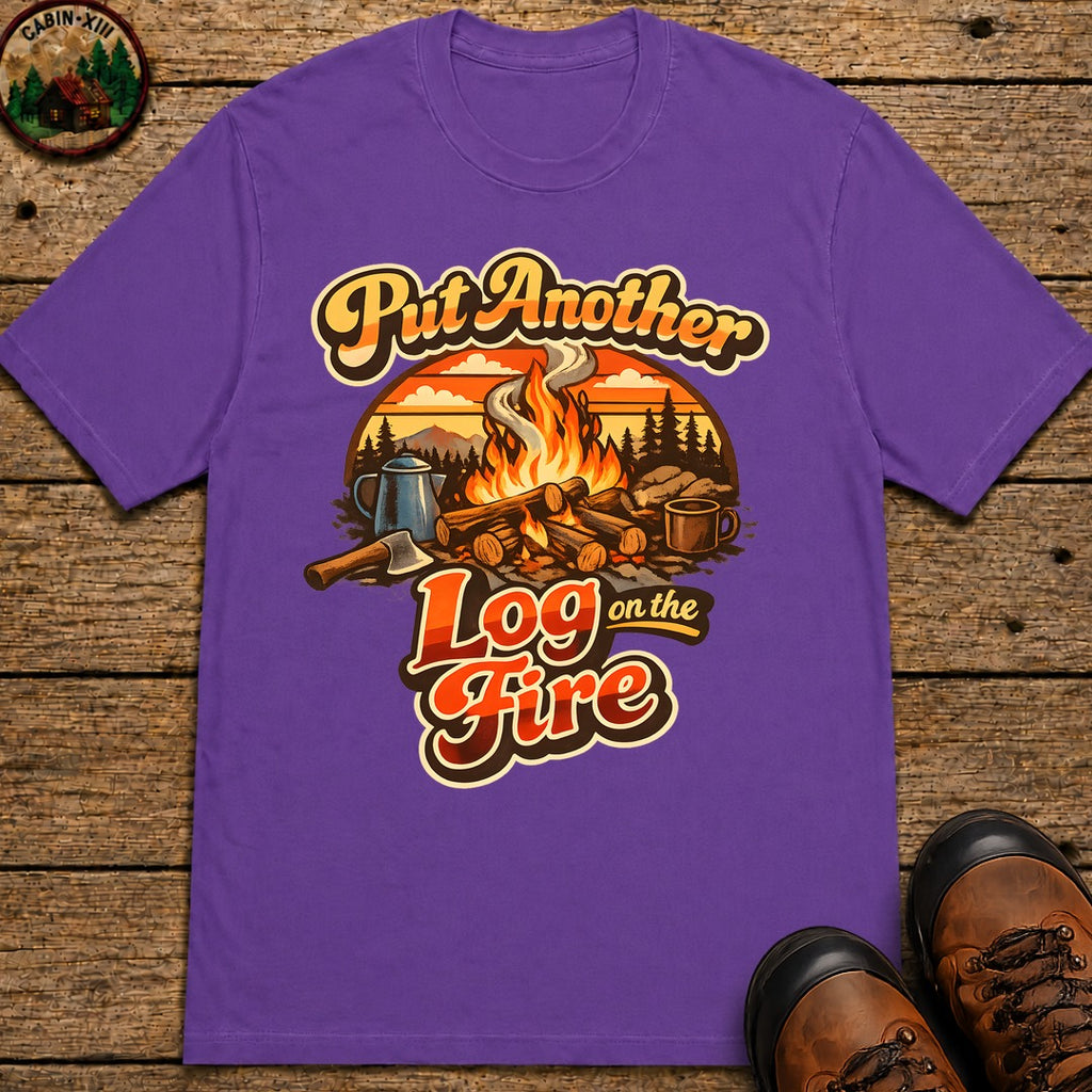Put Another Log on the Fire — Retro Campfire Tee - Grape